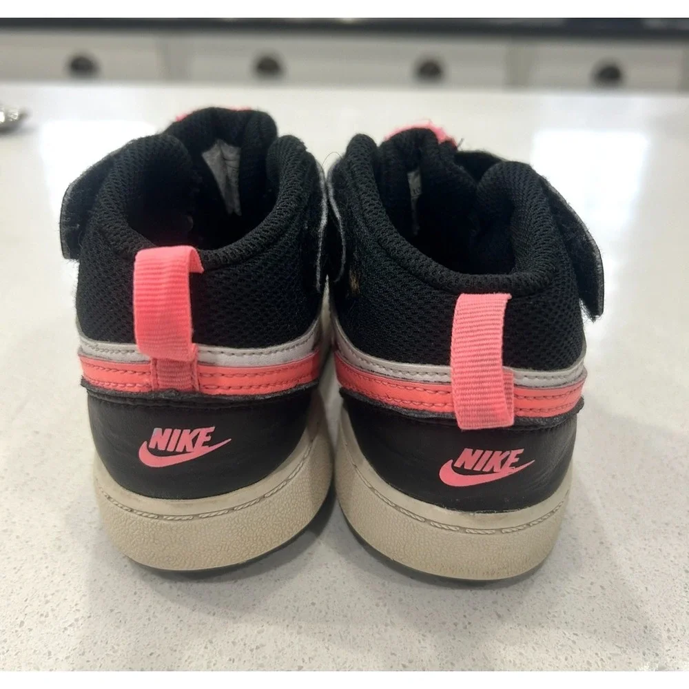 Nike Court Borough Mid 2 Kids 10C‎ High Top Sneakers Black White Pink Lace Up